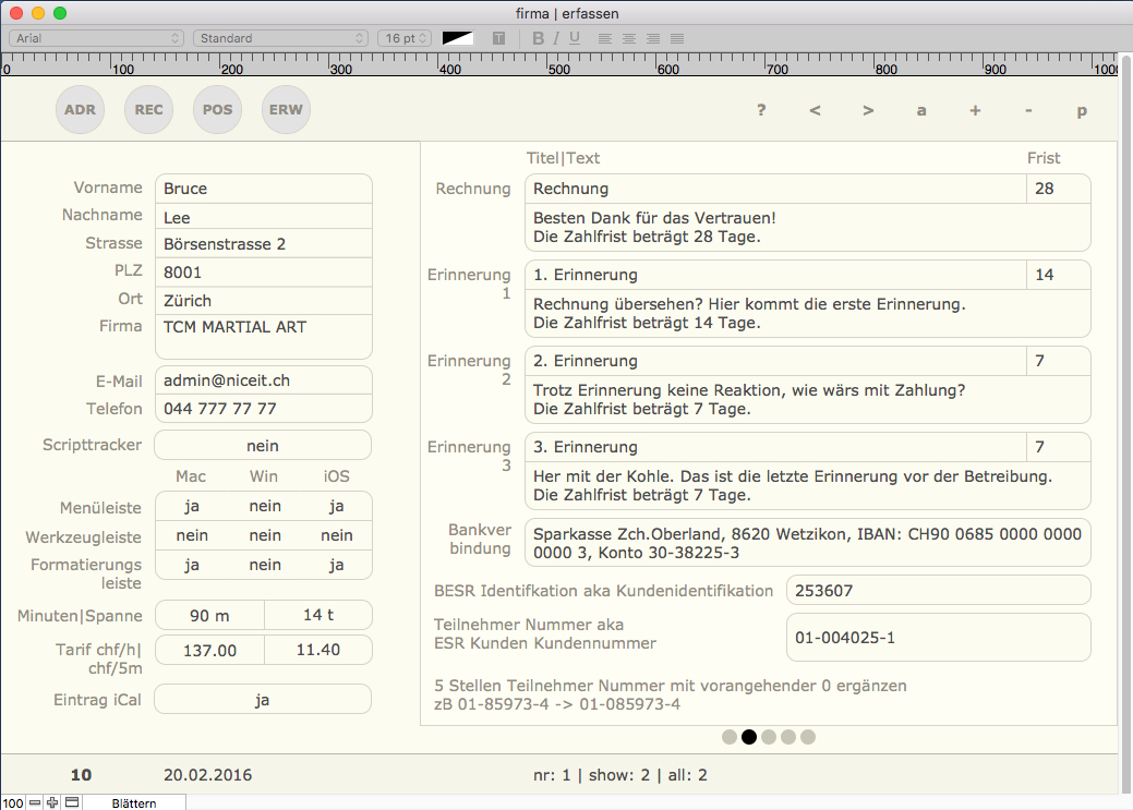 Erweiterung Rechnungsangaben